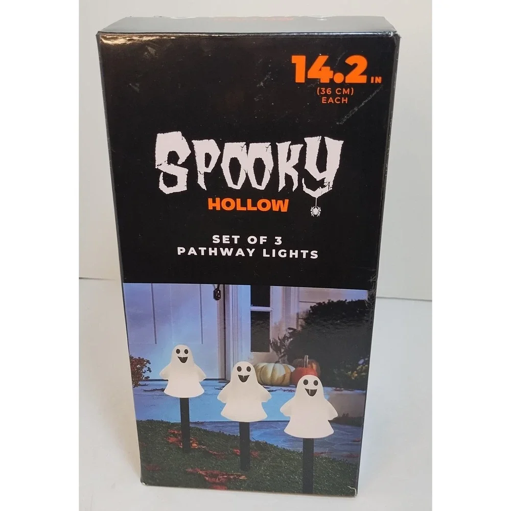 Spooky Hollow Halloween Ghost Pathway Lights LED Set of 3 Indoor Outdoor Battery
